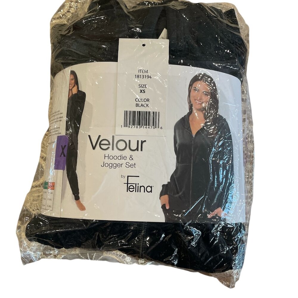 Women's Velour Hoodie & Jogger Set, Felina, XS,Black, NWT